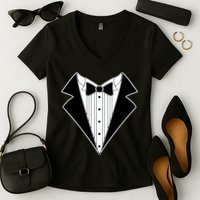 Black Tux Tuxedo Women's V-Neck T-Shirt
