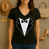 Black Tux Tuxedo Women's V-Neck T-Shirt