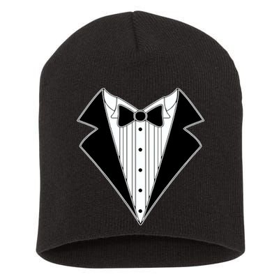 Black Tux Tuxedo Short Acrylic Beanie