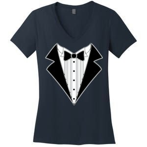 Black Tux Tuxedo Women's V-Neck T-Shirt