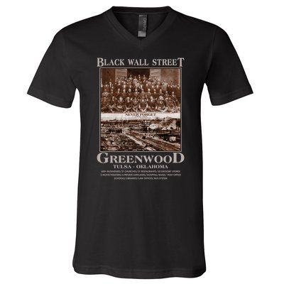 Black Wall Street Never Forget Greenwood Tulsa Oklahoma V-Neck T-Shirt