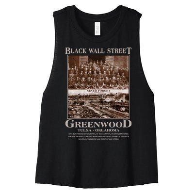 Black Wall Street Never Forget Greenwood Tulsa Oklahoma Women's Racerback Cropped Tank