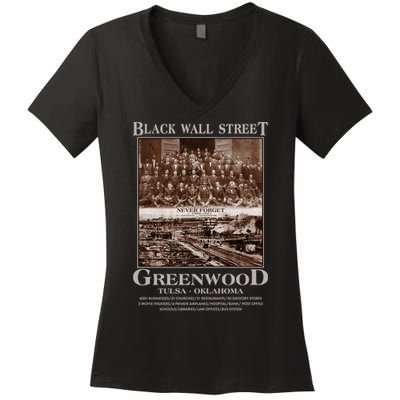 Black Wall Street Never Forget Greenwood Tulsa Oklahoma Women's V-Neck T-Shirt