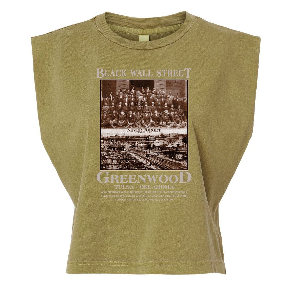 Black Wall Street Never Forget Greenwood Tulsa Oklahoma Garment-Dyed Women's Muscle Tee