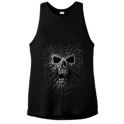 Black Widow Spider Web Skull Ladies PosiCharge Tri-Blend Wicking Tank