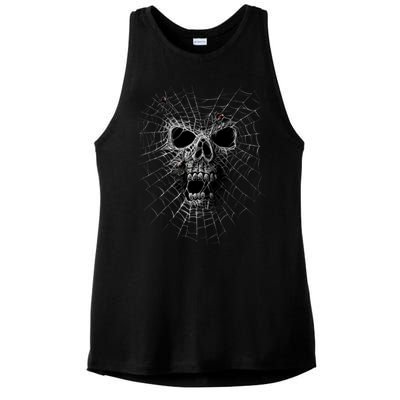 Black Widow Spider Web Skull Ladies PosiCharge Tri-Blend Wicking Tank