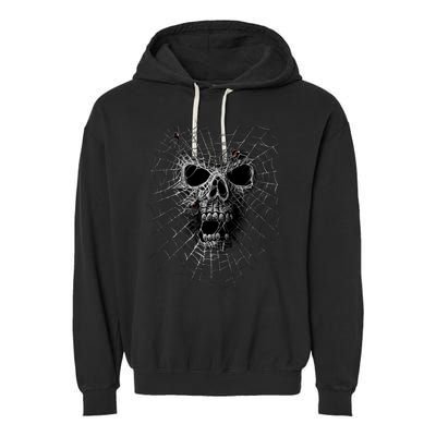 Black Widow Spider Web Skull Garment-Dyed Fleece Hoodie