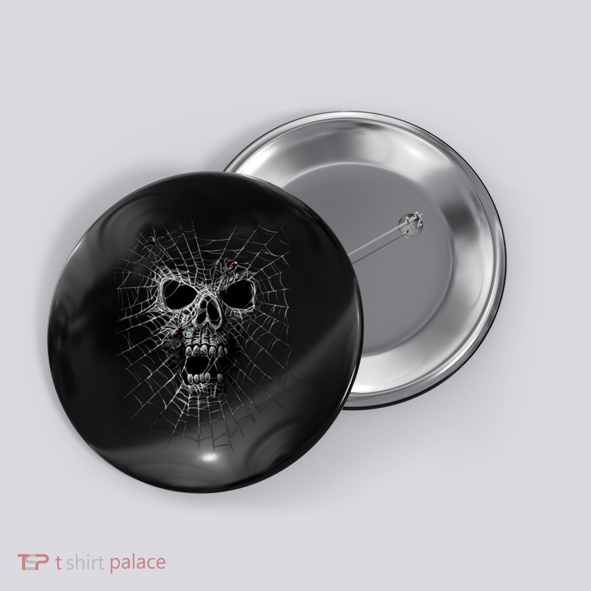 Black Widow Spider Web Skull Button