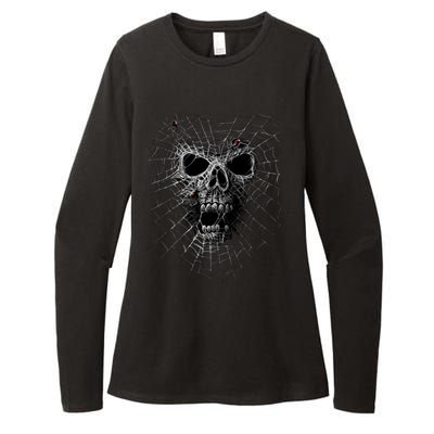 Black Widow Spider Web Skull Womens CVC Long Sleeve Shirt