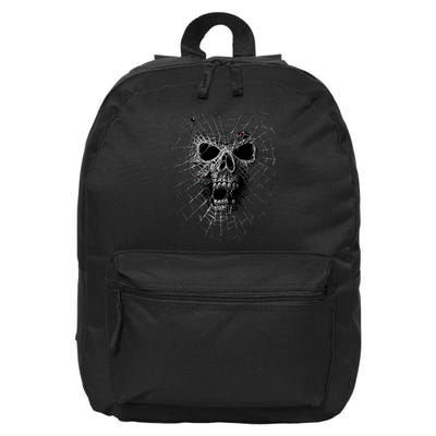 Black Widow Spider Web Skull 16 in Basic Backpack