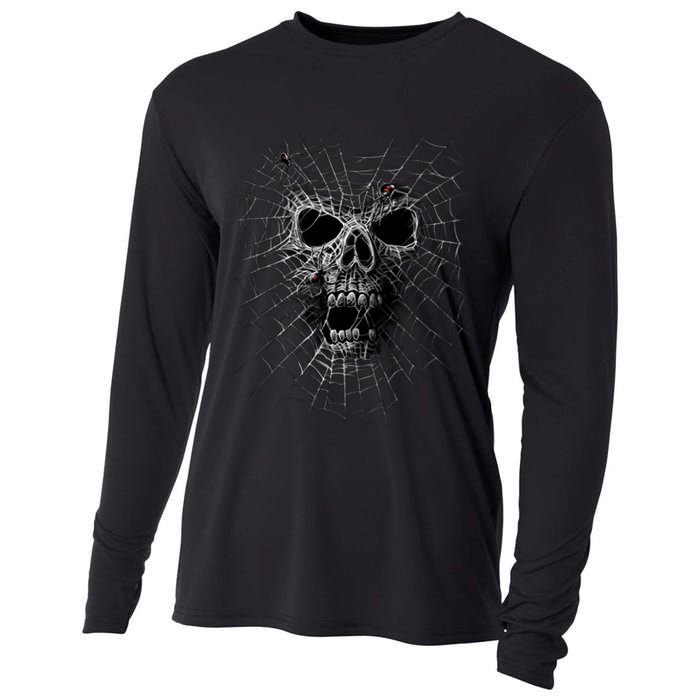 Black Widow Spider Web Skull Cooling Performance Long Sleeve Crew