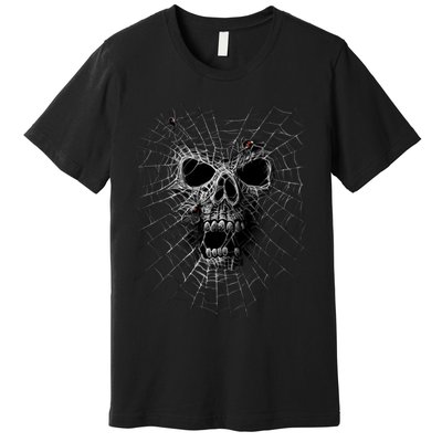 Black Widow Spider Web Skull Premium T-Shirt