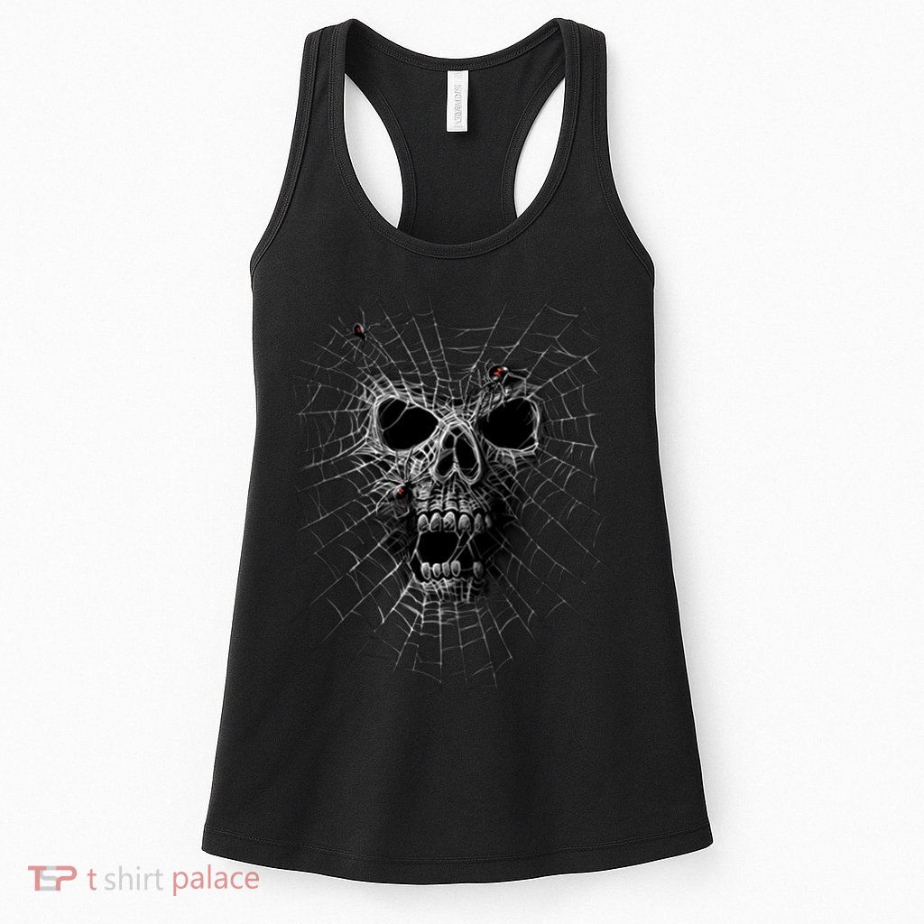 Black Widow Spider Web Skull Womens Tank Top