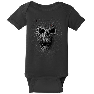 Black Widow Spider Web Skull Baby Bodysuit