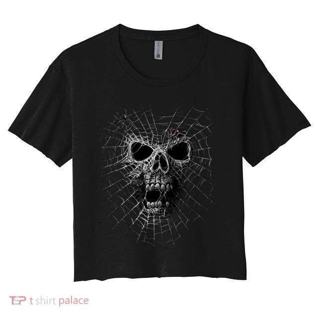 Black Widow Spider Web Skull Crop Top