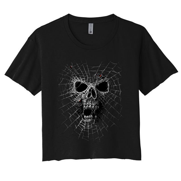 Black Widow Spider Web Skull Crop Top