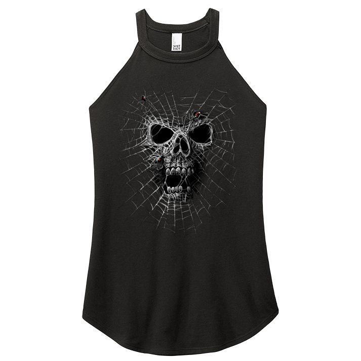 Black Widow Spider Web Skull Women's Perfect Tri Rocker Tank