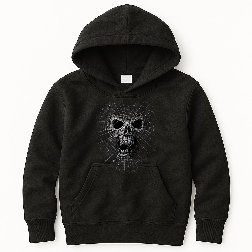 Black Widow Spider Web Skull Kids Hoodie
