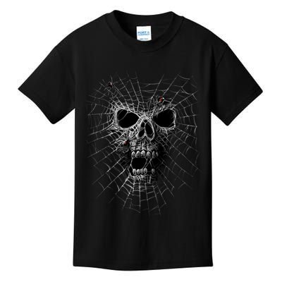 Black Widow Spider Web Skull Kids T-Shirt
