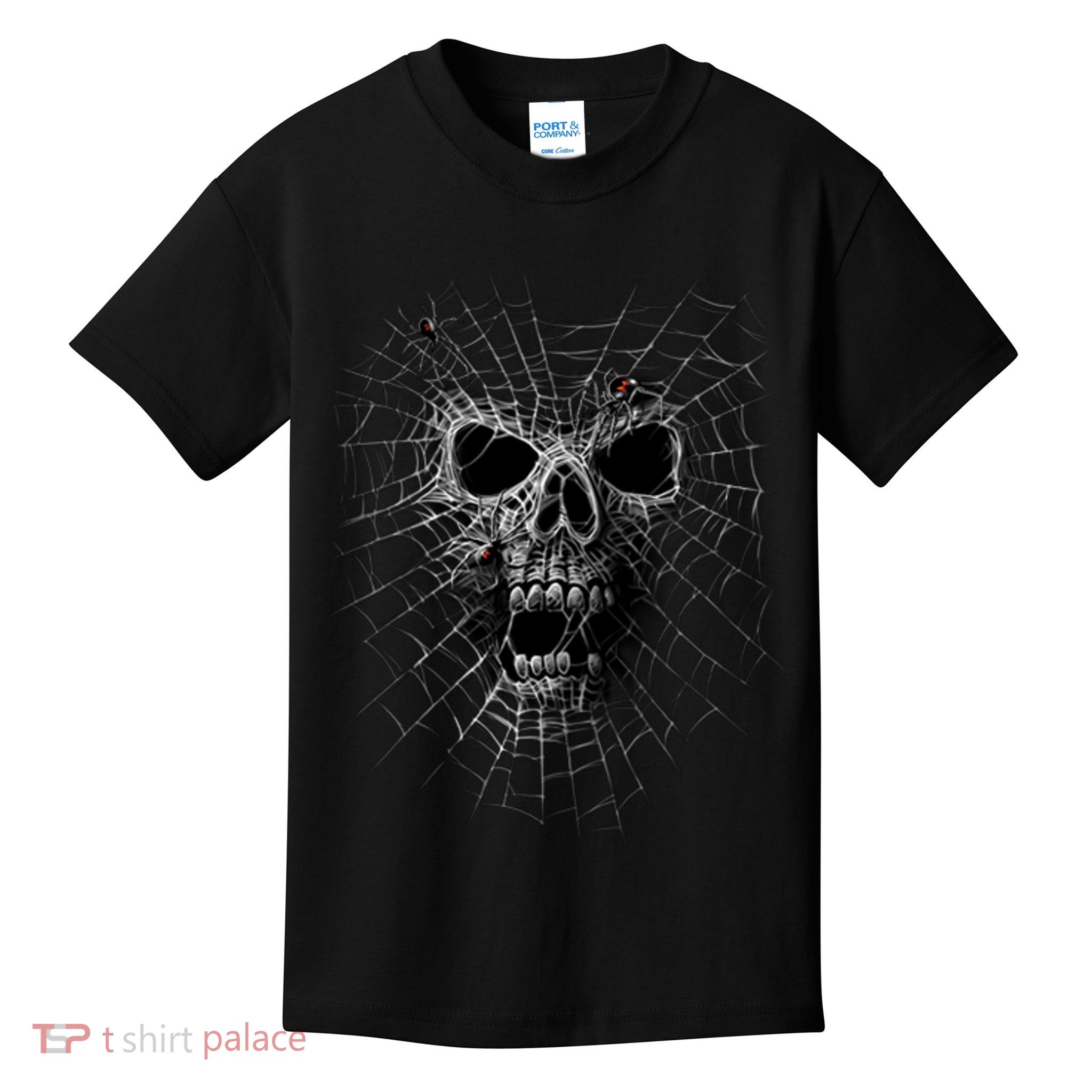 Black Widow Spider Web Skull Kids T-Shirt