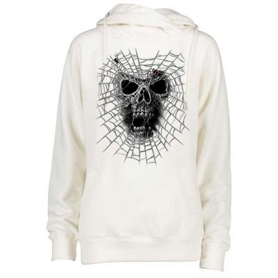 Black Widow Spider Web Skull Womens Funnel Neck Pullover Hood