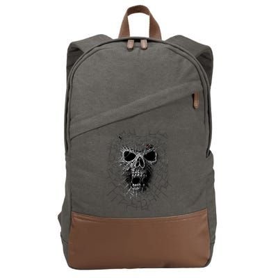 Black Widow Spider Web Skull Cotton Canvas Backpack