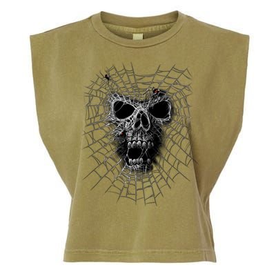 Black Widow Spider Web Skull Garment-Dyed Women's Muscle Tee