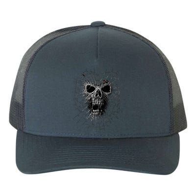 Black Widow Spider Web Skull Yupoong Adult 5-Panel Trucker Hat