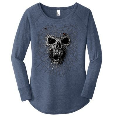 Black Widow Spider Web Skull Women's Perfect Tri Tunic Long Sleeve Shirt