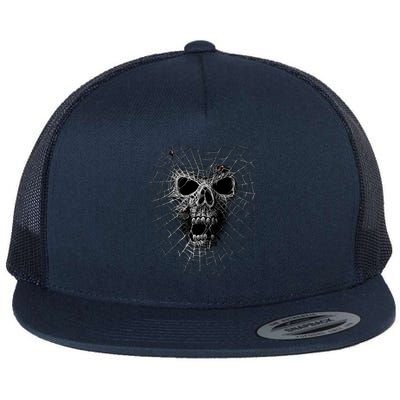 Black Widow Spider Web Skull Flat Bill Trucker Hat