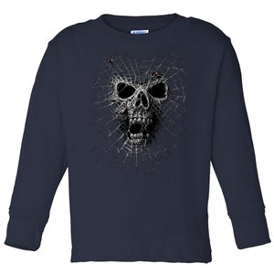 Black Widow Spider Web Skull Toddler Long Sleeve Shirt