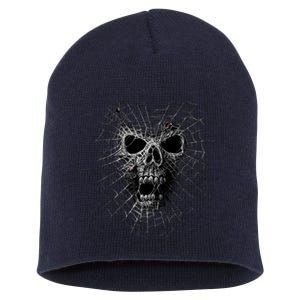 Black Widow Spider Web Skull Short Acrylic Beanie