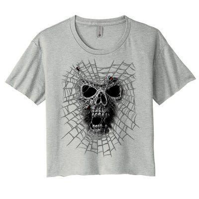 Black Widow Spider Web Skull Women's Crop Top Tee