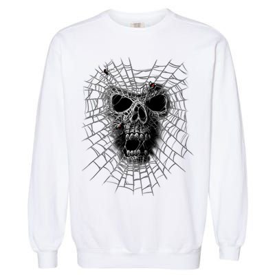 Black Widow Spider Web Skull Garment-Dyed Sweatshirt