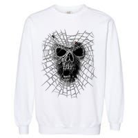 Black Widow Spider Web Skull Garment-Dyed Sweatshirt