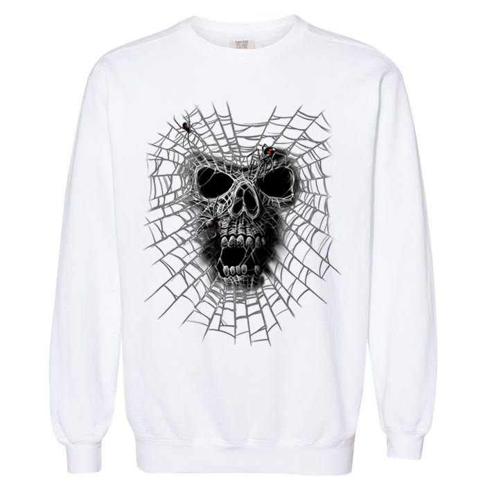 Black Widow Spider Web Skull Garment-Dyed Sweatshirt