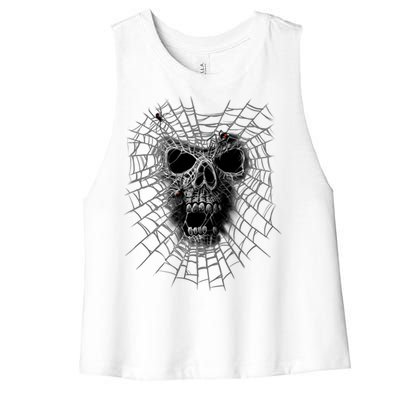 Black Widow Spider Web Skull Women's Racerback Cropped Tank