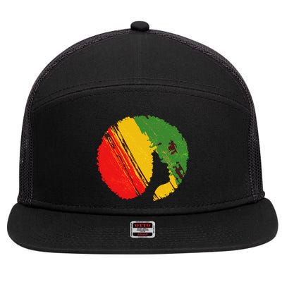 Black Woman with African Colors Afro Hairstyle 7 Panel Mesh Trucker Snapback Hat