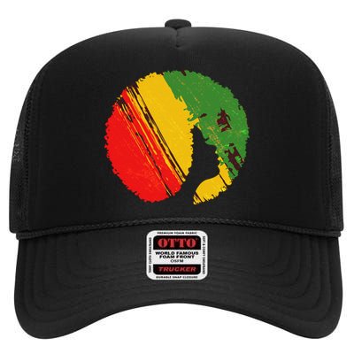 Black Woman with African Colors Afro Hairstyle High Crown Mesh Back Trucker Hat