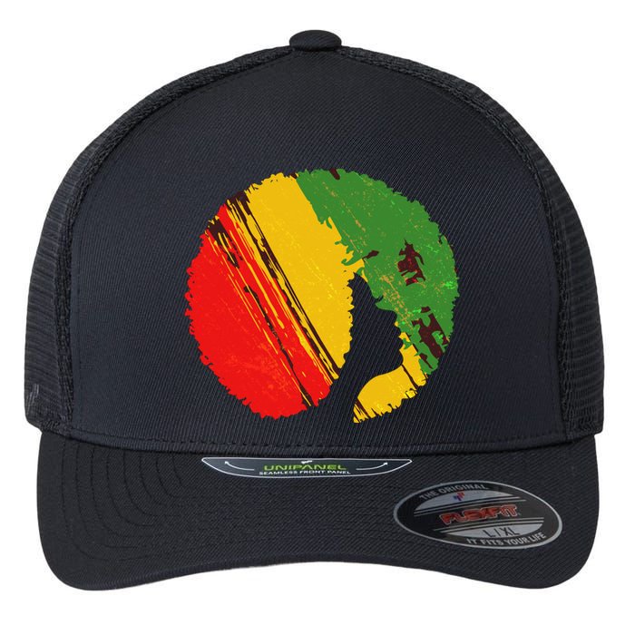 Black Woman with African Colors Afro Hairstyle Flexfit Unipanel Trucker Cap