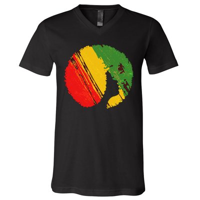 Black Woman with African Colors Afro Hairstyle V-Neck T-Shirt