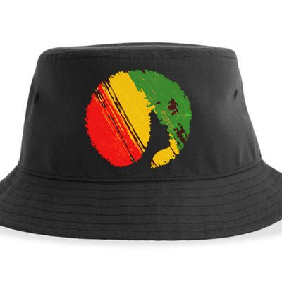 Black Woman with African Colors Afro Hairstyle Sustainable Bucket Hat