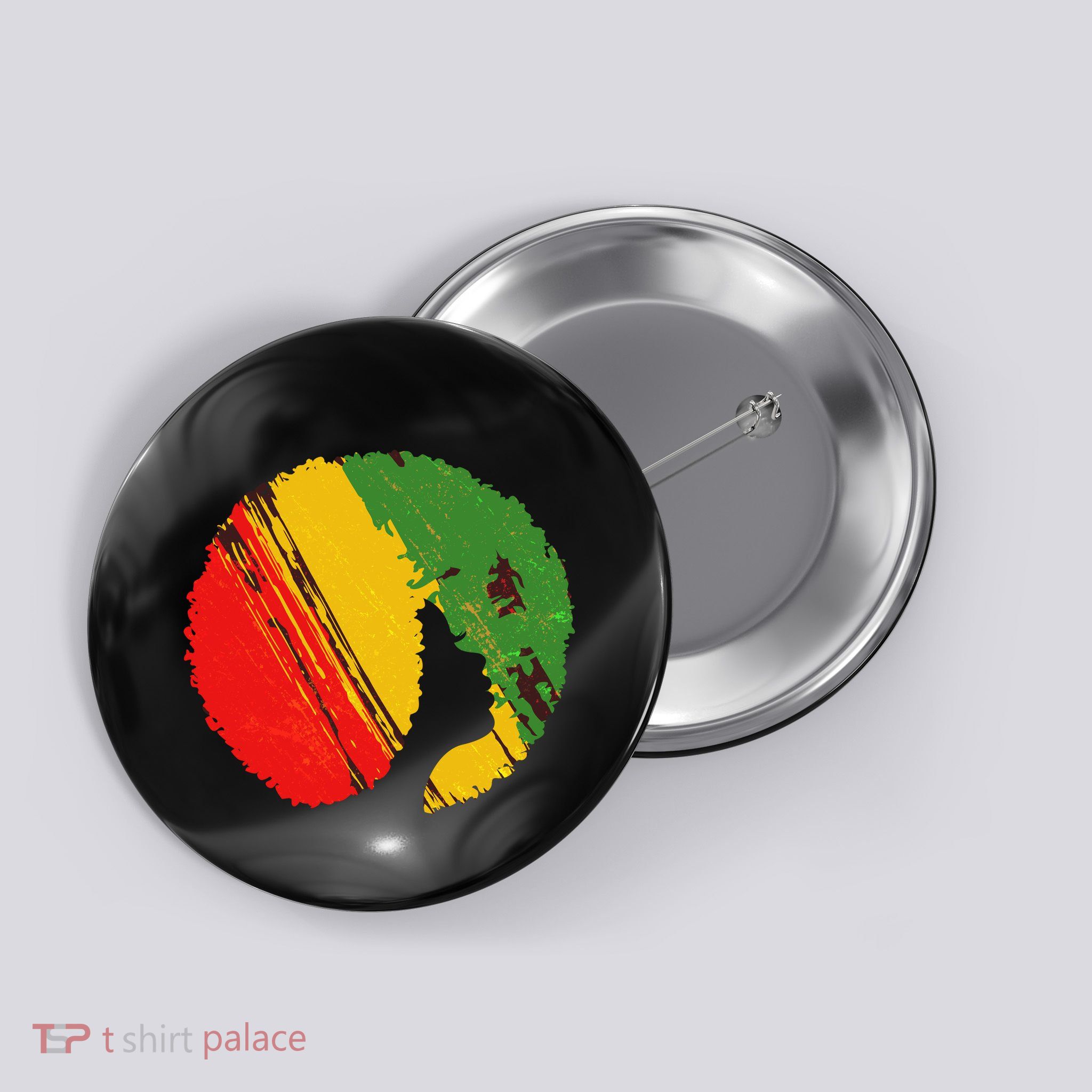 Black Woman with African Colors Afro Hairstyle Button
