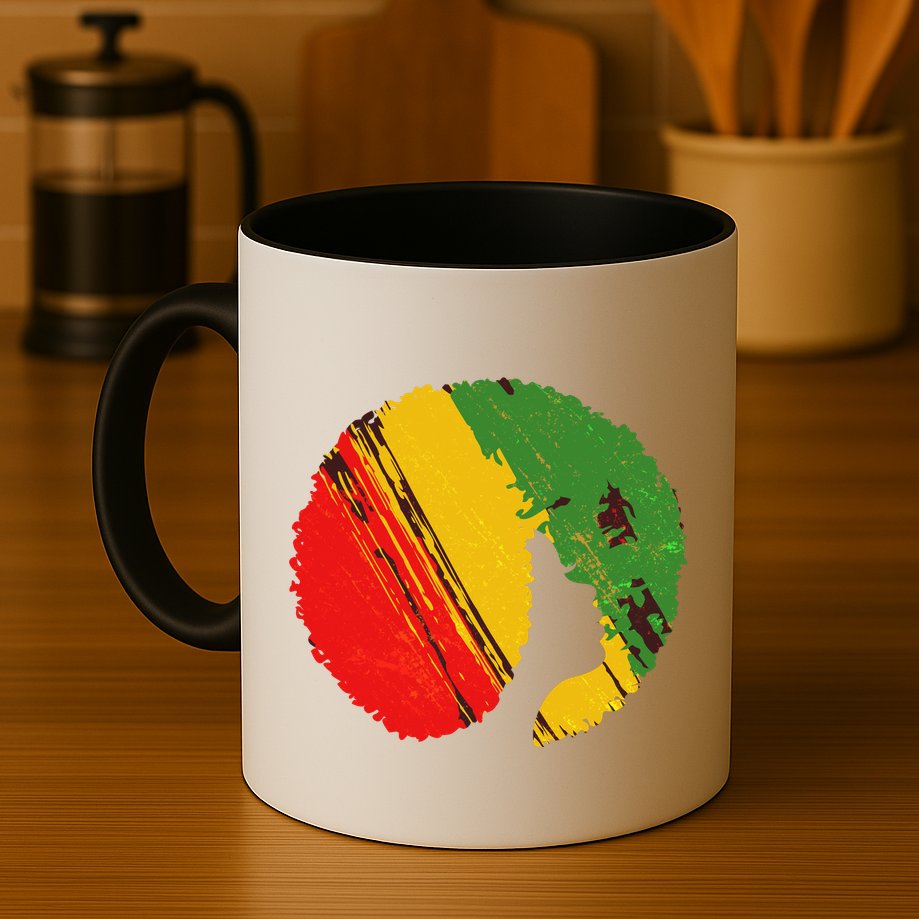 Black Woman with African Colors Afro Hairstyle Mug