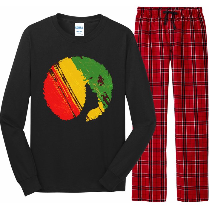 Black Woman with African Colors Afro Hairstyle Long Sleeve Pajama Set