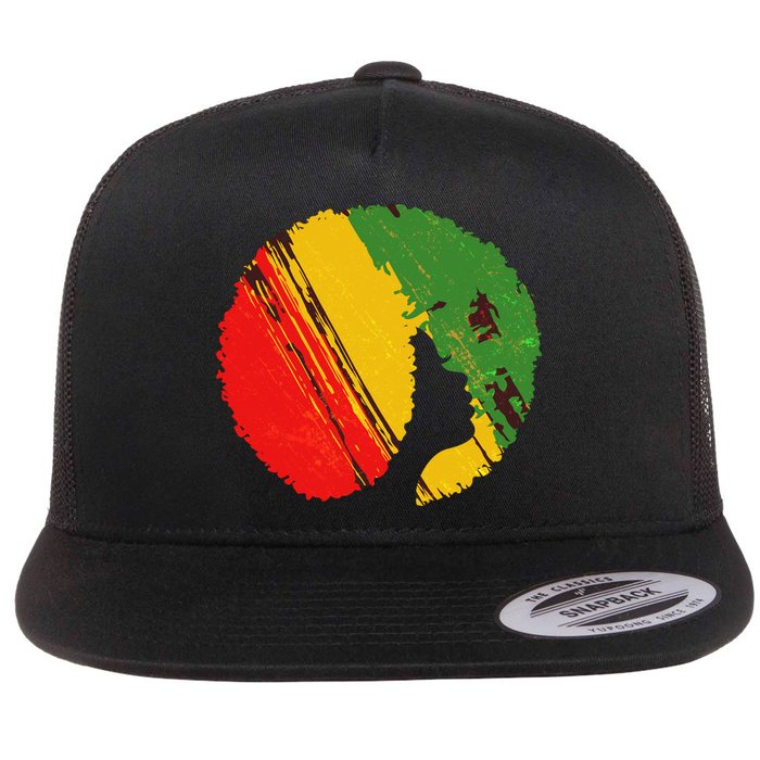 Black Woman with African Colors Afro Hairstyle Flat Bill Trucker Hat