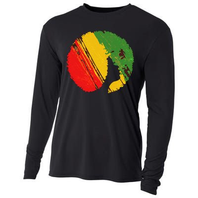 Black Woman with African Colors Afro Hairstyle Cooling Performance Long Sleeve Crew