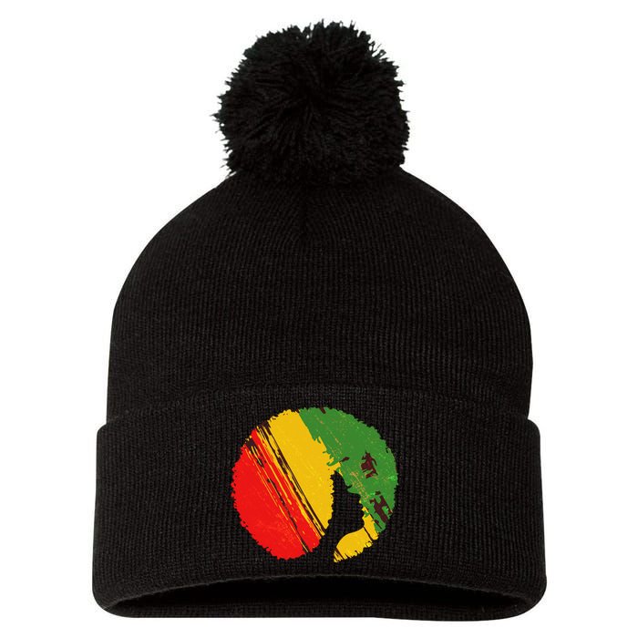 Black Woman with African Colors Afro Hairstyle Pom Pom 12in Knit Beanie