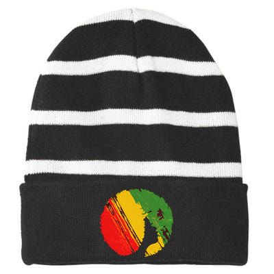 Black Woman with African Colors Afro Hairstyle Striped Beanie with Solid Band