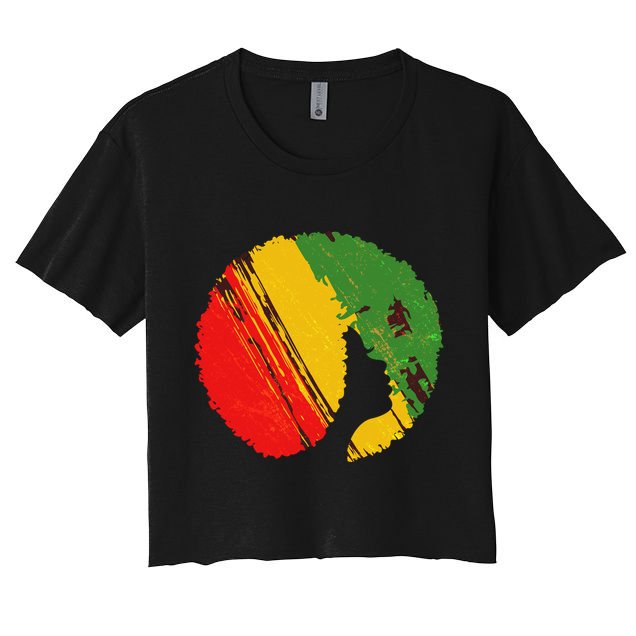 Black Woman with African Colors Afro Hairstyle Crop Top
